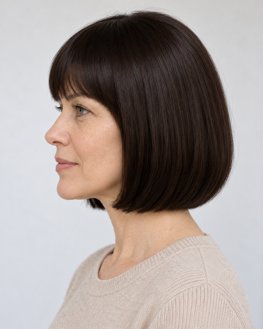 Perucă Păr Natural Ratyf, purtată – vedere din profil