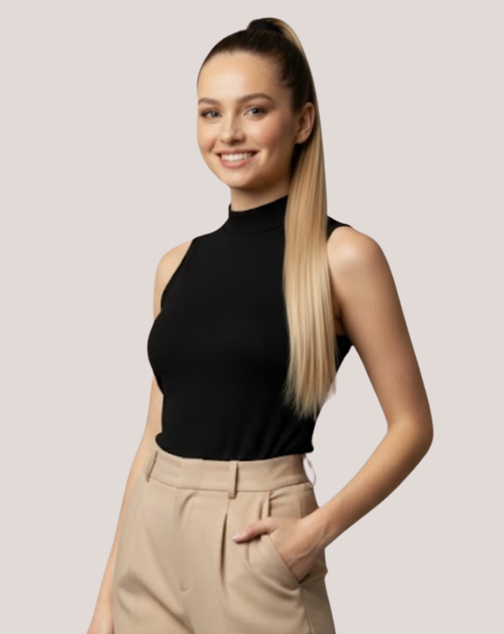 Coada New Style Long saten ciocolatiu/ blond cenusiu