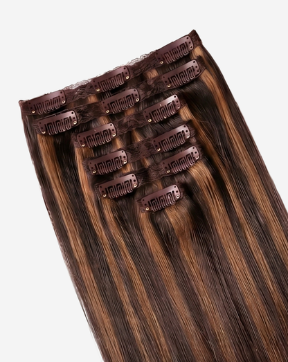 Extensii Clip On Best Seller Şuviţat Negru cu Şaten Mediu