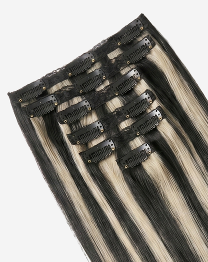 Extensii Clip On Best Seller Şuviţat Negru cu Blond Gray