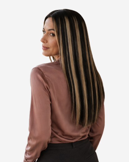 Extensii Clip On Best Seller Şuviţat Negru cu Blond Rose