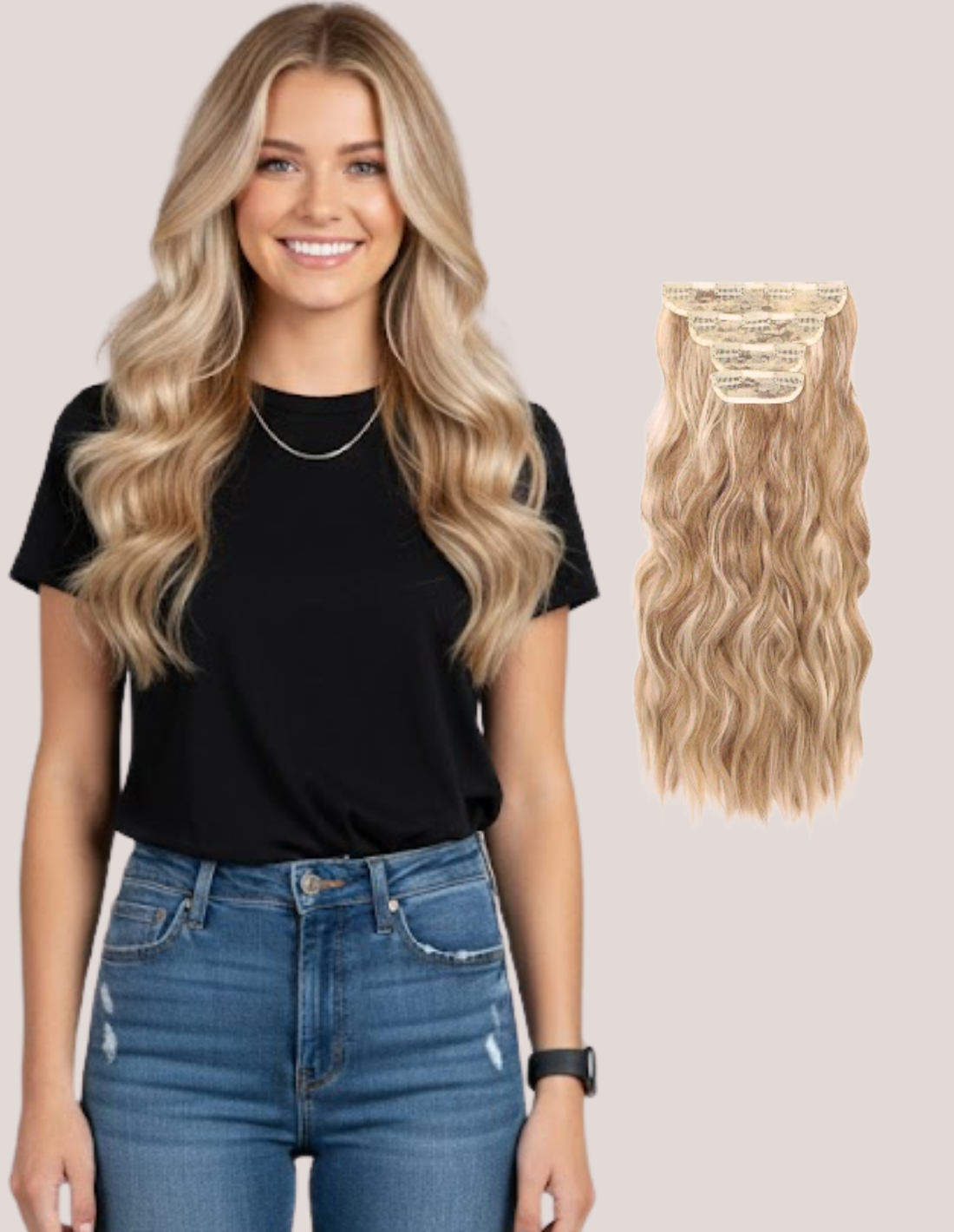 Extensii Clip On Ondulat Balayage Saten Deschis /Blond Bej