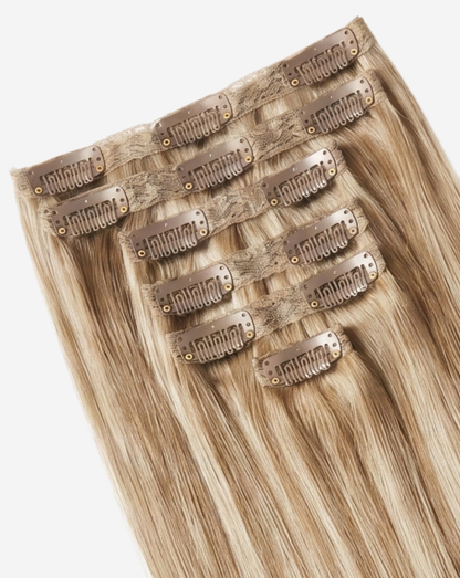Extensii Clip On Best Seller Şuviţat Şaten Deschis cu Blond Deschis