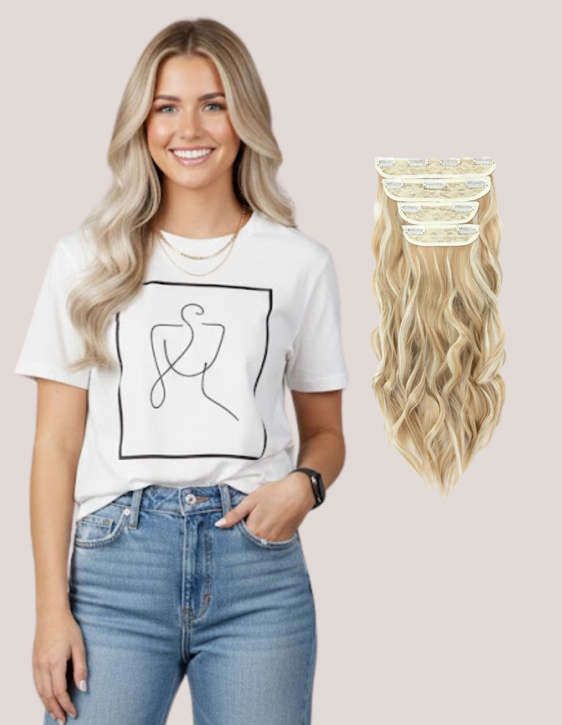 Extensii Clip On Ondulat Balayage Blond Bej/Blond Rece Perlat