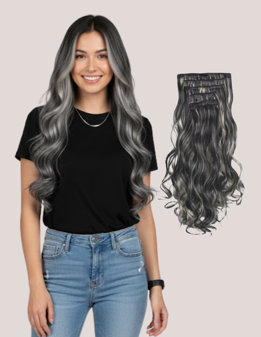 Extensii Clip On Ondulat Balayage Negru/Gray