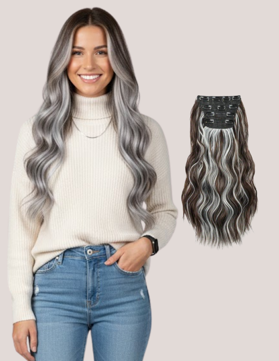 Extensii Clip On Ondulat Balayage Saten Inchis/Gray