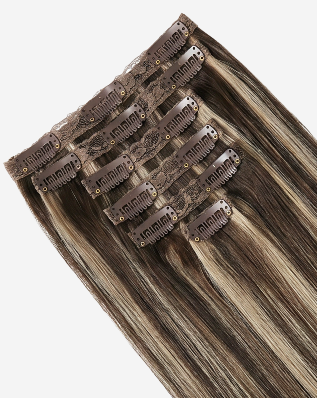 Extensii Clip On Best Seller Şuviţat Şaten Închis Cu Blond Opal