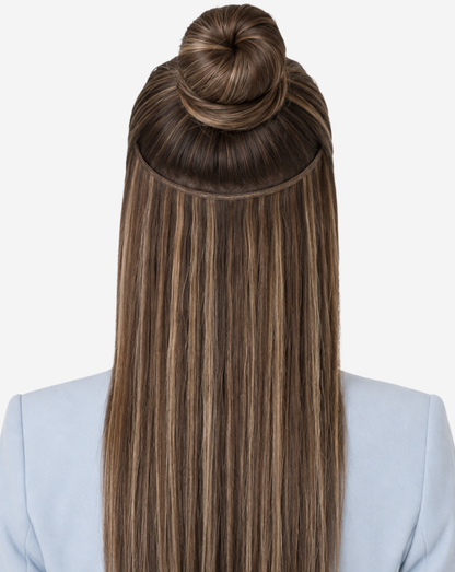 Extensii Clip On Best Seller Şuviţat Şaten Închis Cu Blond Opal