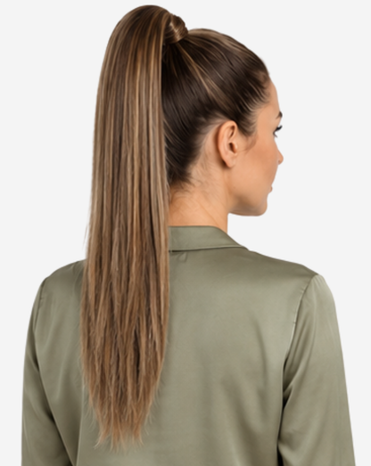 Coadă Best Seller Șuvițată Șaten Ciocolatiu cu Blond Deschis