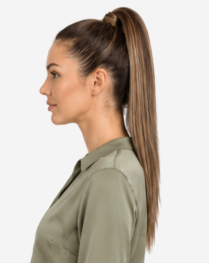 Coadă Best Seller Șuvițată Șaten Ciocolatiu cu Blond Deschis