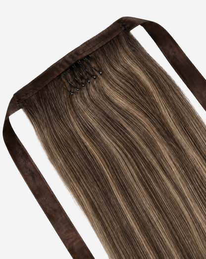Coadă Best Seller Șuvițată Șaten Ciocolatiu cu Blond Deschis