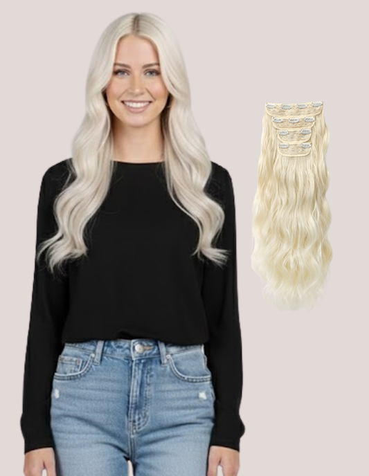 Extensii Clip On Ondulat Blond Rece Perlat