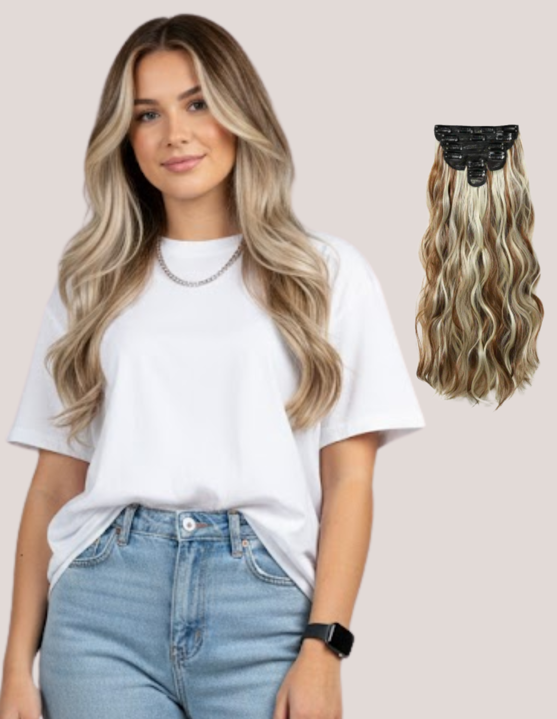 Extensii Clip On Ondulat Balayage Saten Mediu/Blond Cenusiu /Saten Deschis