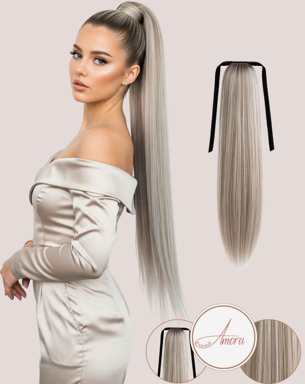 Coadă Păr Rusesc Volum Mediu Arctic Pearl white gray-5