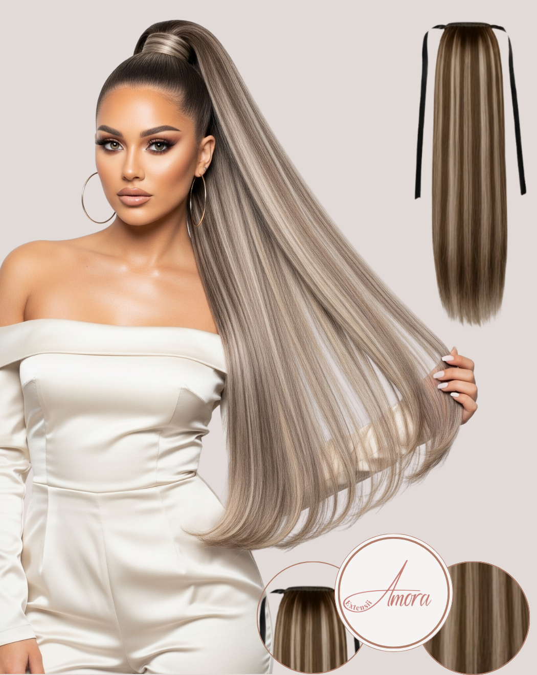 Coadă Păr Rusesc Volum Mediu Ash Latte 60-3