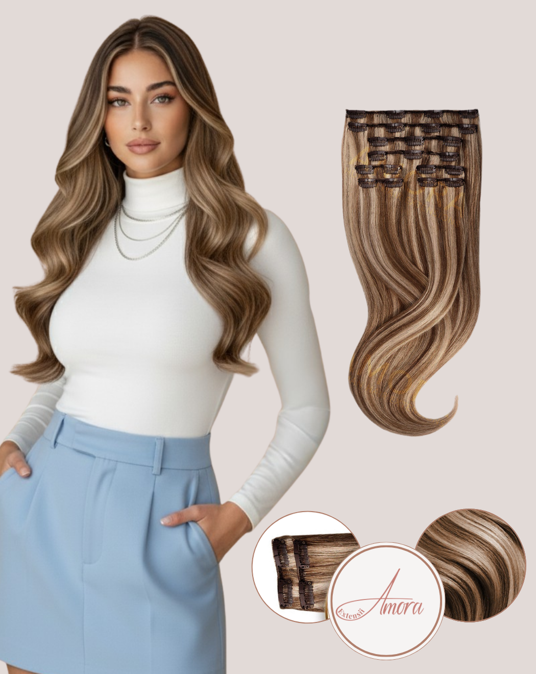 Extensii Clip On Amora Balayage Frosted Brownie 4-pla