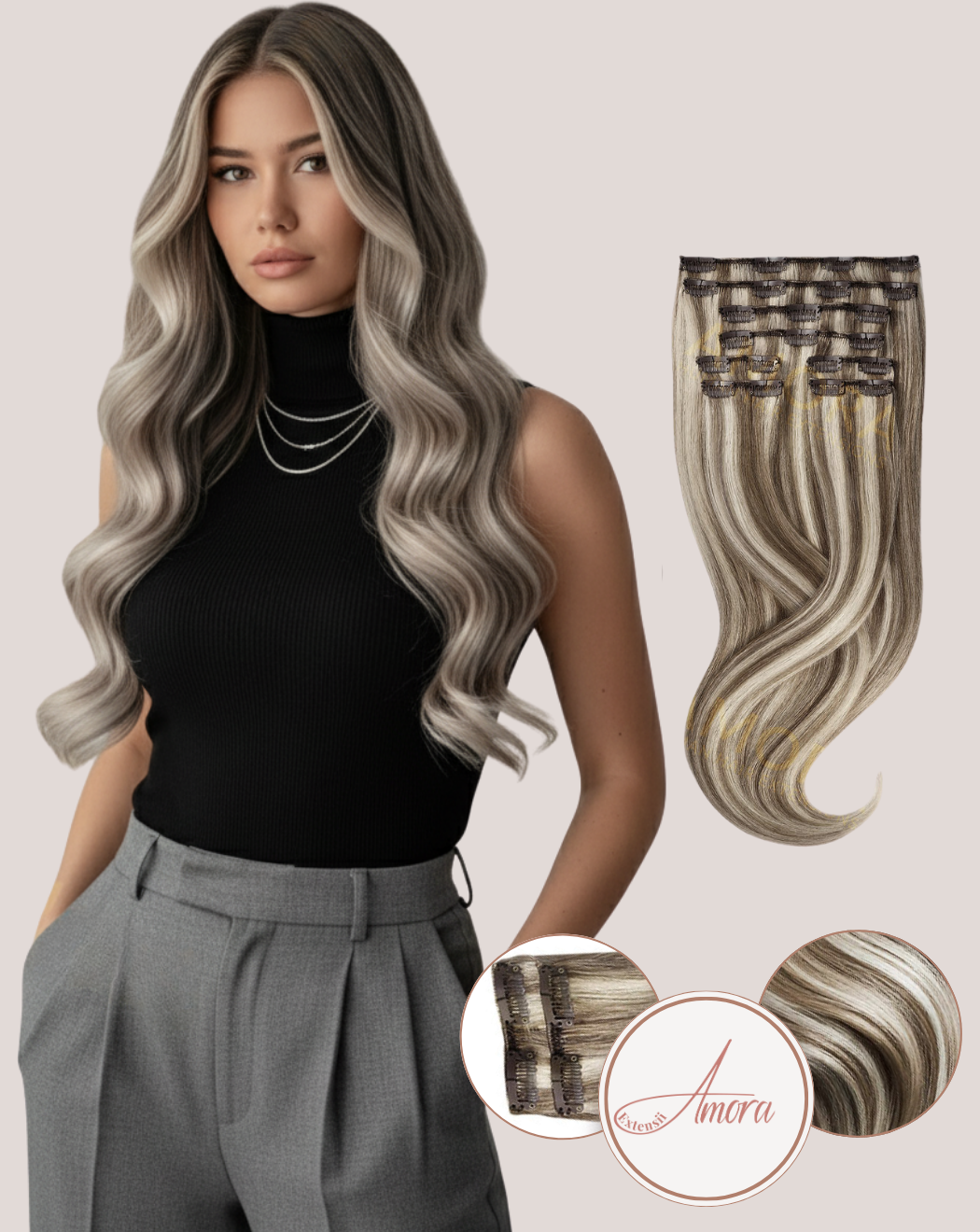 Extensii Clip On Amora Balayage Cinder Brown 2-pla