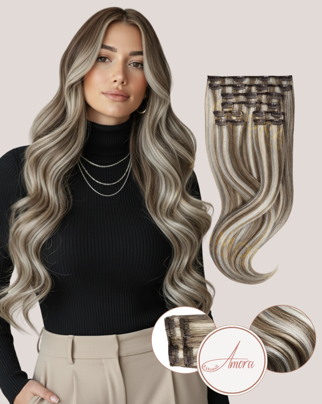 Extensii Clip On Amora Balayage Icy Mellow Brown 2-pla-gray