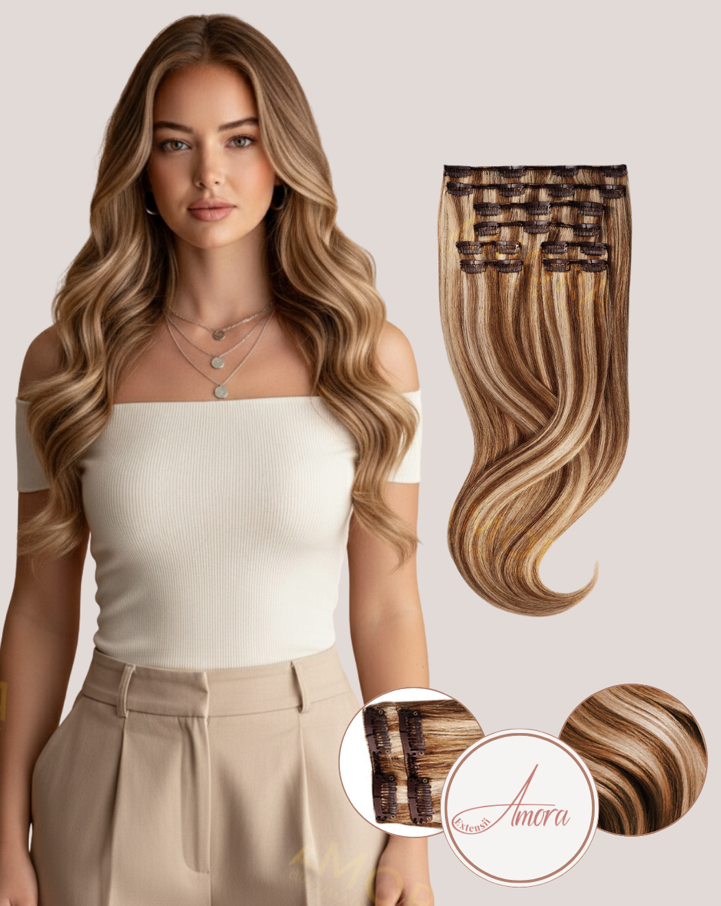 Extensii Clip On Amora Balayage Latte Cream 8-pla