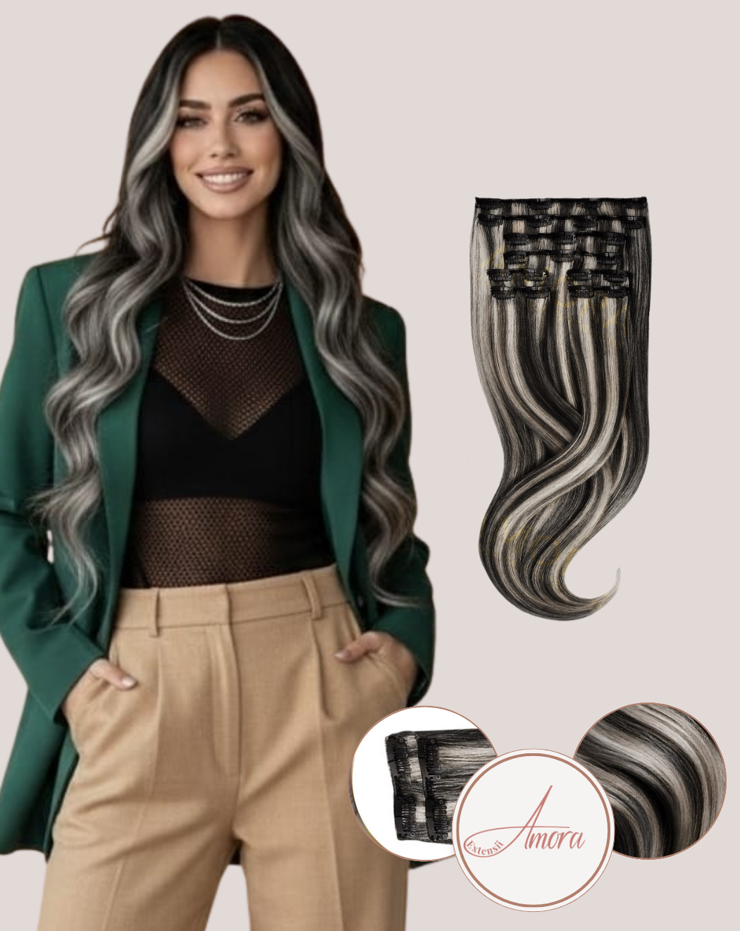 Extensii Clip On Amora Balayage Moonlight Rose 1-pla