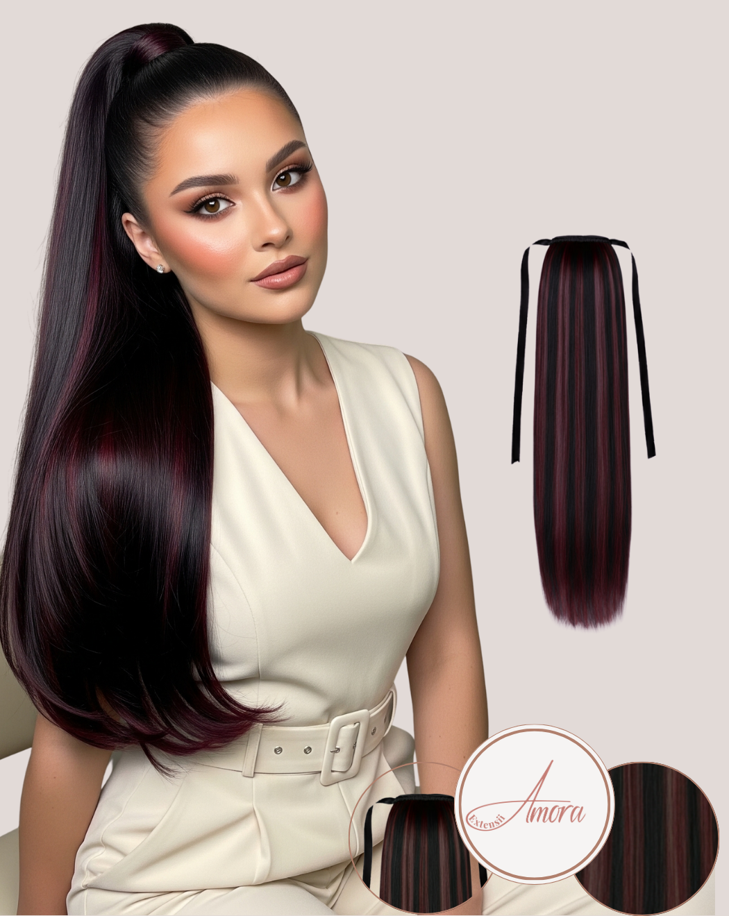 Coadă Păr Rusesc MegaVolum Black Ruby Streaks 1-j99