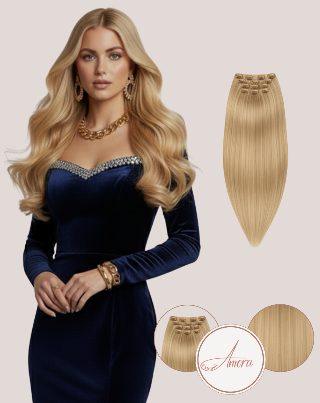 Extensii Clip On Păr Rusesc Volum Mediu Blond Bej 14