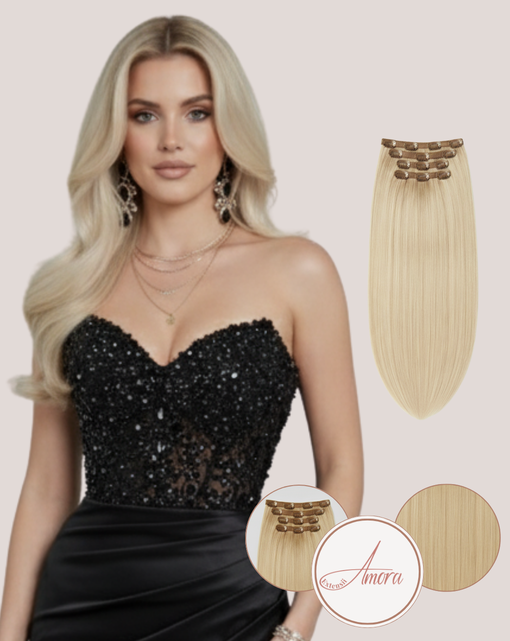 Extensii Clip On Păr Rusesc MegaVolum Blond Rece Perlat 60