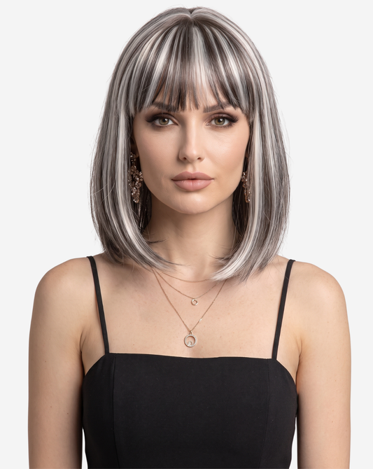 Perucă Best Seller Chapa Şaten Închis şuviţat cu Blond Gray
