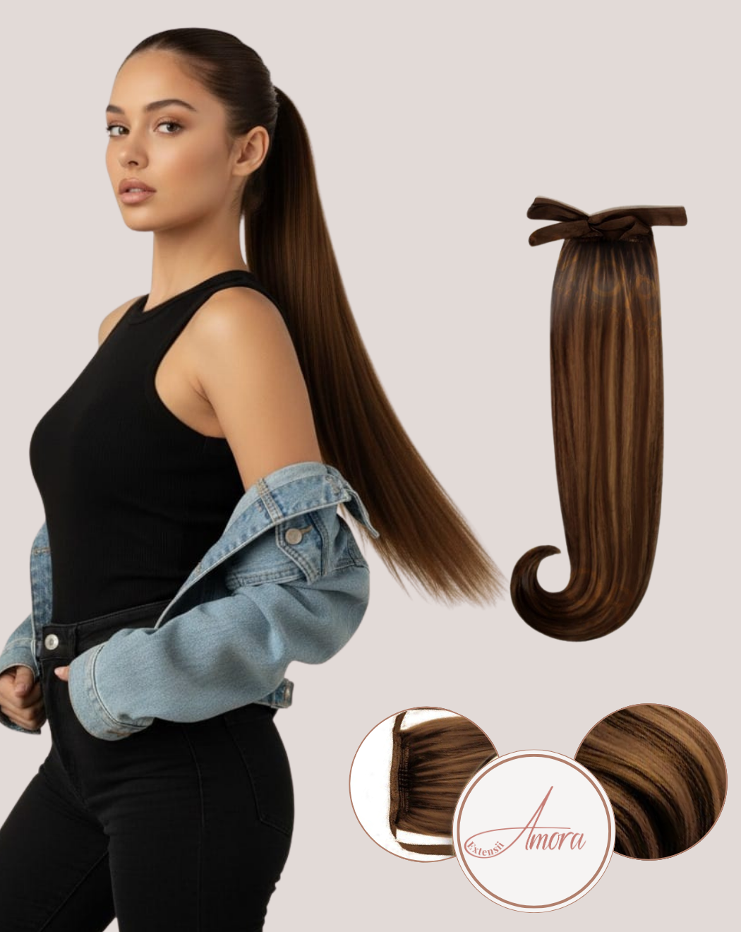 Extensii Coadă Amora Balayage Chocolate Brown  2-4