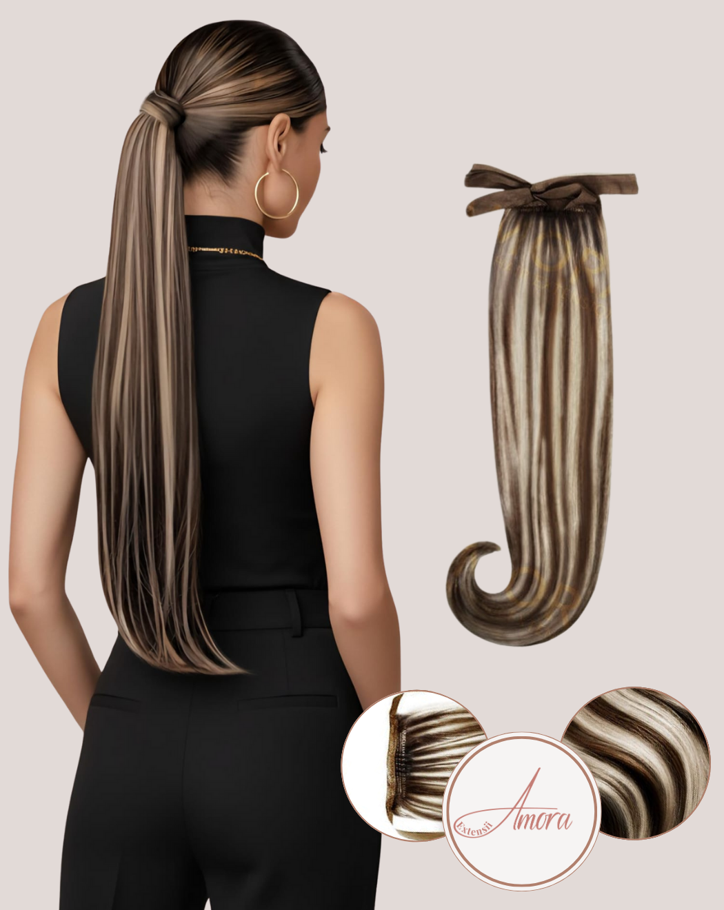 Extensii Coadă Amora Balayage Cinder Brown 2-pla