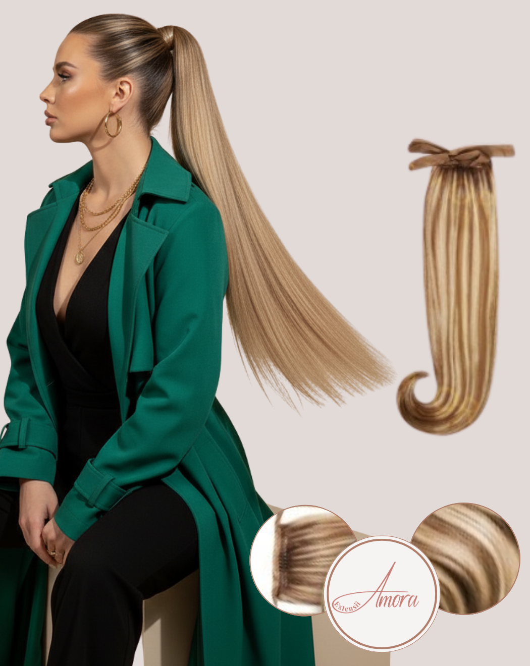 Extensii Coadă Lux Balayage Creamy Beige  8-16
