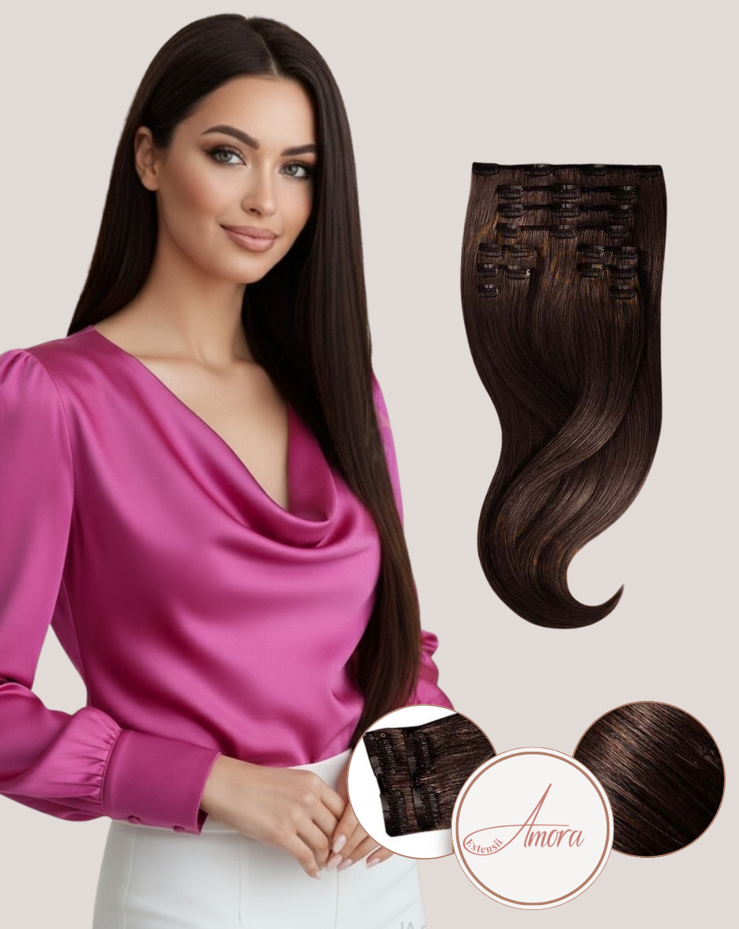 Extensii Clip On Amora Șaten Închis 2