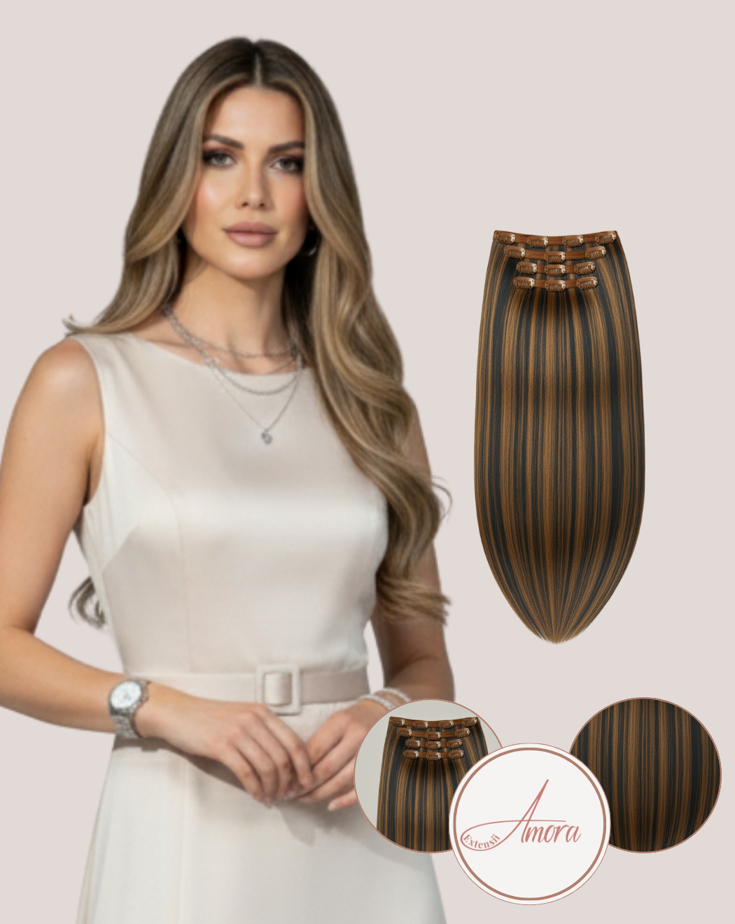 Extensii Clip On Păr Rusesc Volum Mediu Dark Mocha Lights 1-8