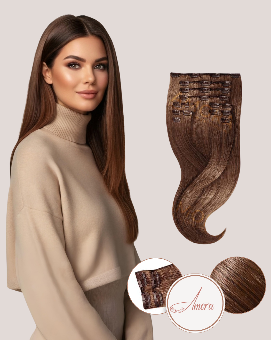 Extensii Clip On Lux Saten Ciocolatiu 4