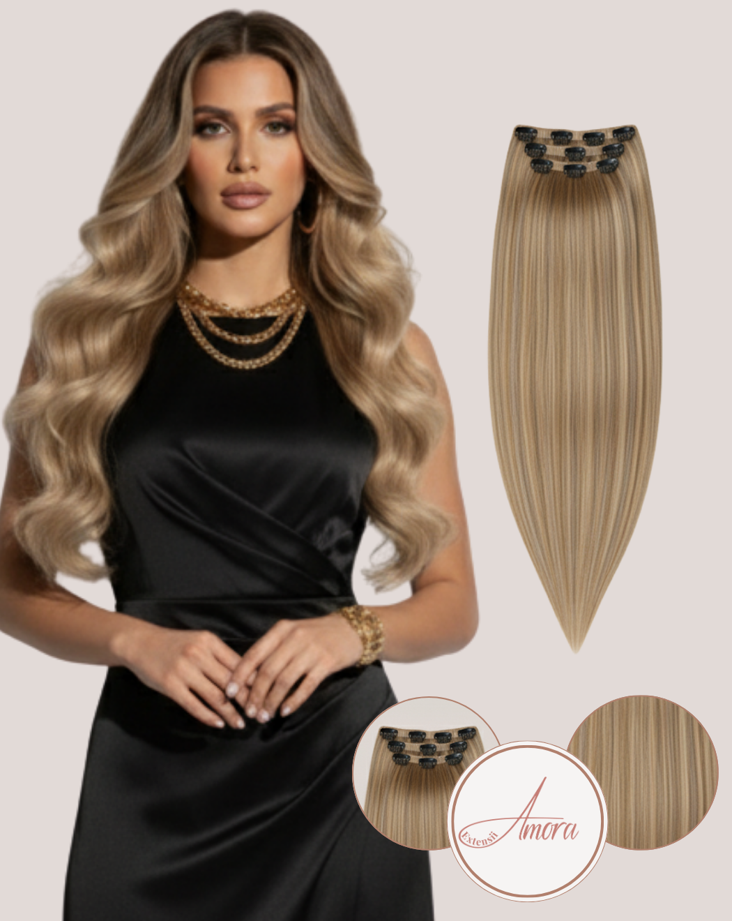 Extensii Clip On Păr Rusesc Volum Mediu Golden Pecan 10-18