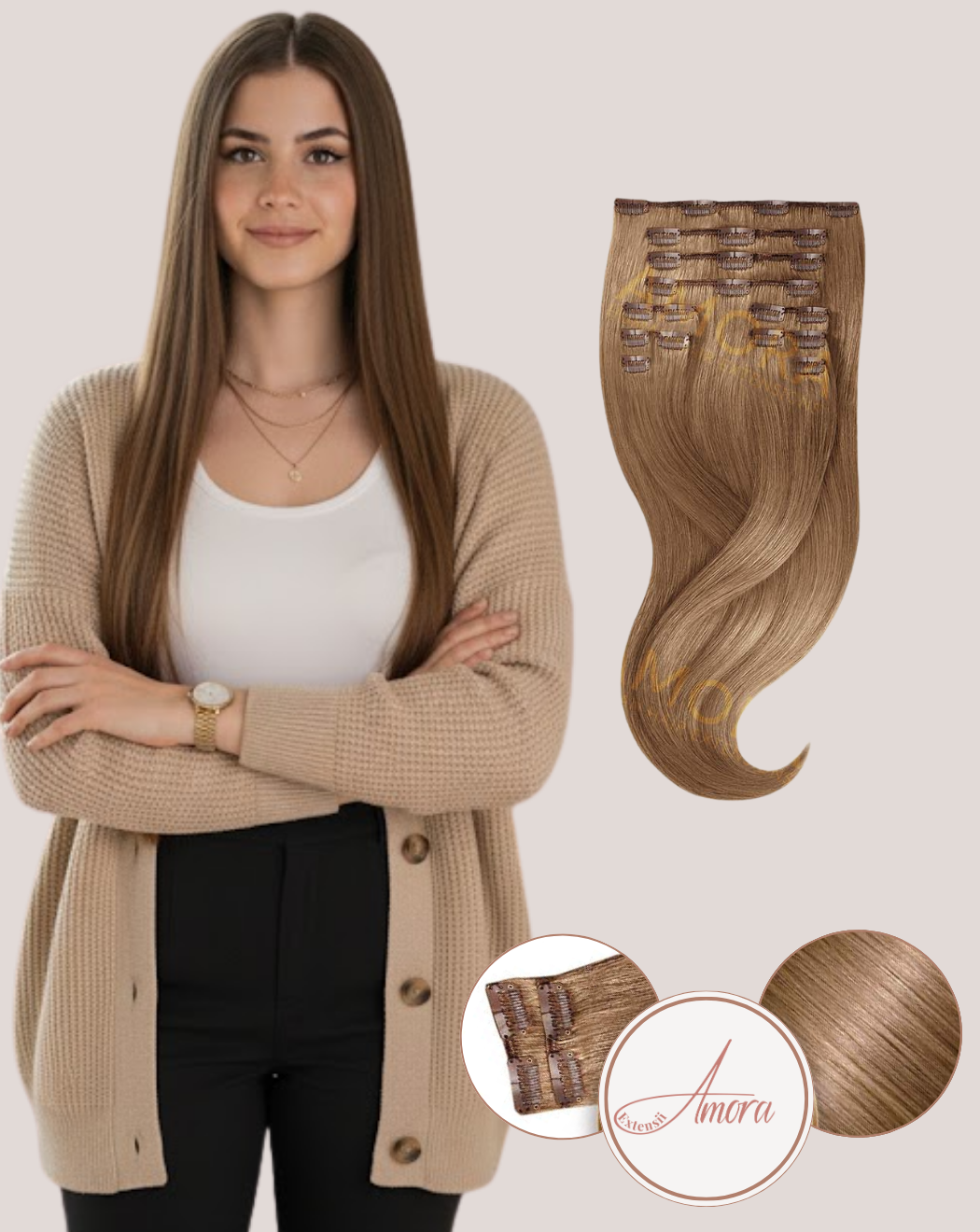 Extensii Clip On Amora Șaten Mediu 8