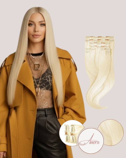 Extensii Clip On Mega Volum Blond Rece Perlat 60