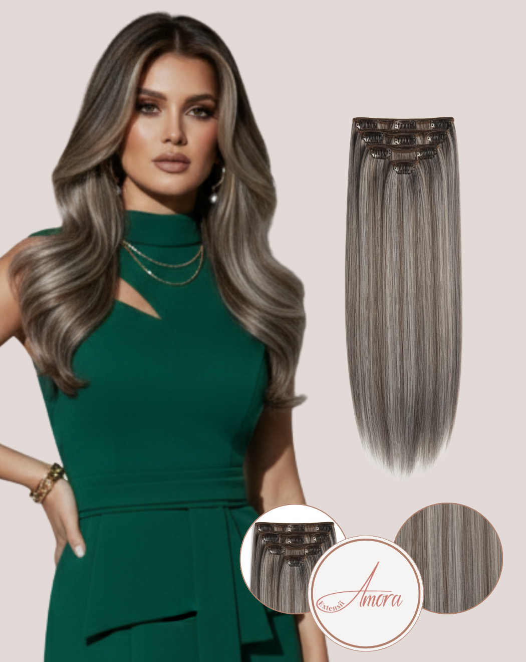 Extensii Clip On Păr Rusesc MegaVolum Icy Mellow Brown 4-gray-pla