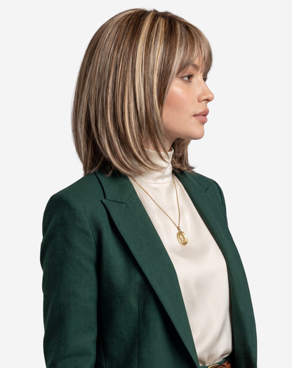 Perucă Best Seller Isra Şaten Închis şuviţat cu Blond Auriu