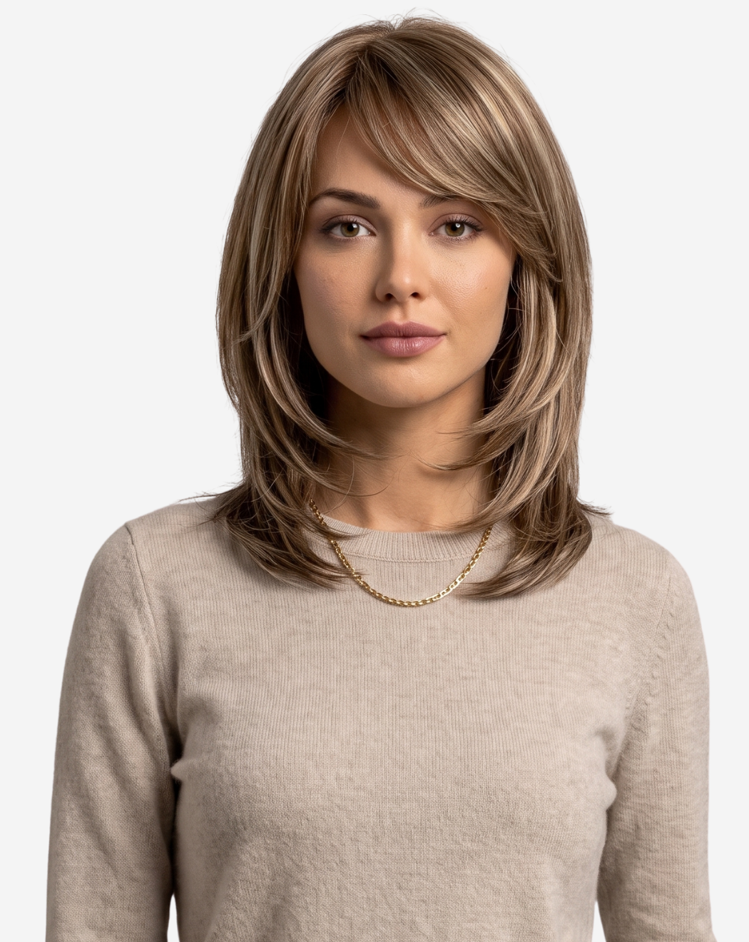 Perucă Best Seller Jessie Şaten Mediu şuviţat cu Blond Cenusiu
