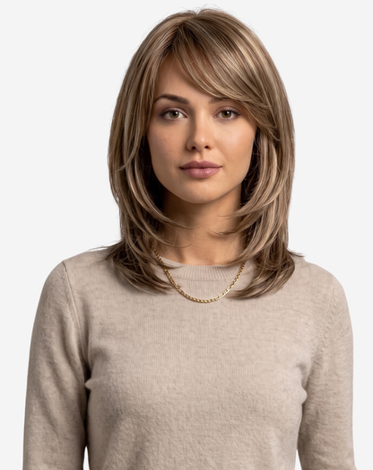 Perucă Best Seller Jessie Şaten Mediu şuviţat cu Blond Cenusiu