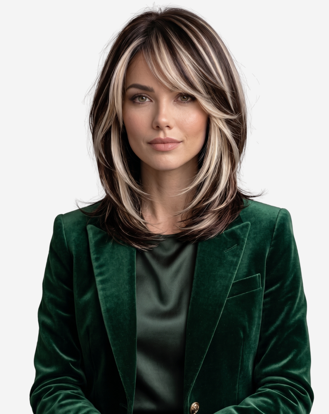 Perucă Best Seller Jill Şaten Închis şuviţat cu Blond Rece
