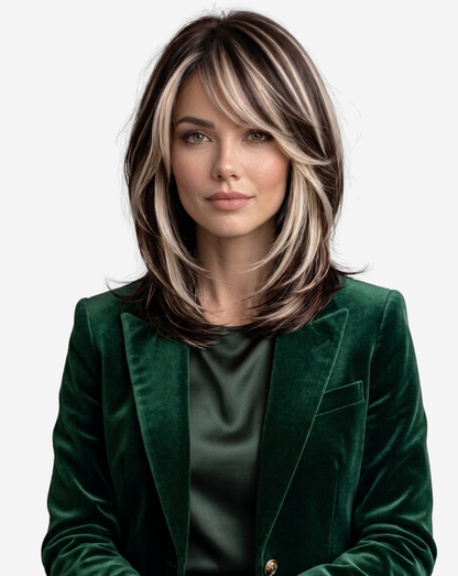 Perucă Best Seller Jill Şaten Închis şuviţat cu Blond Rece