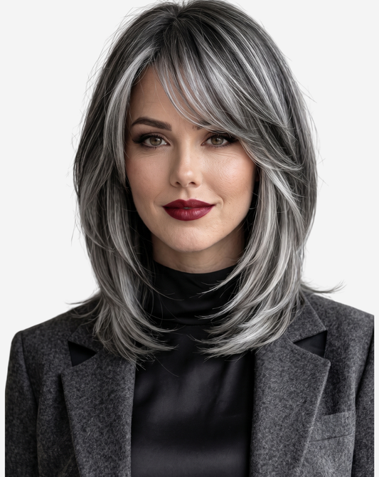 Perucă Best Seller Kim Ombre Negru -Blond Gray