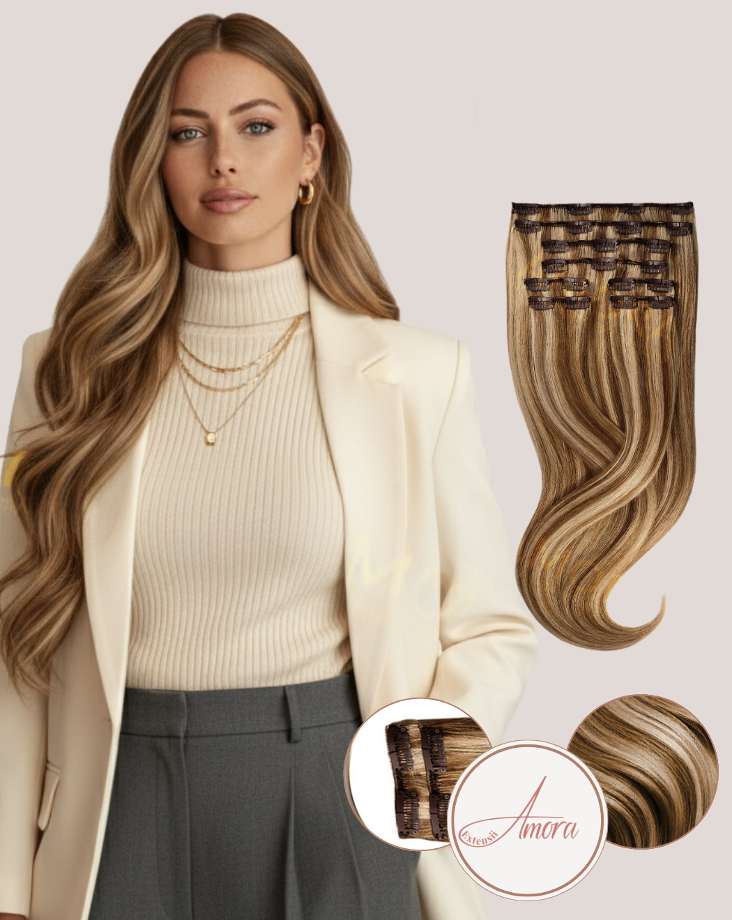 Extensii Clip On Amora Balayage Milk Chocolate 10-18