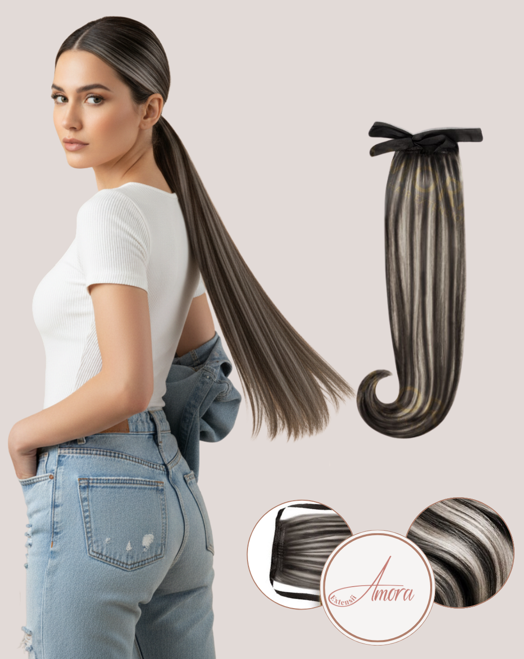 Extensii Coadă Amora Balayage Moonlight Rose  1-pla