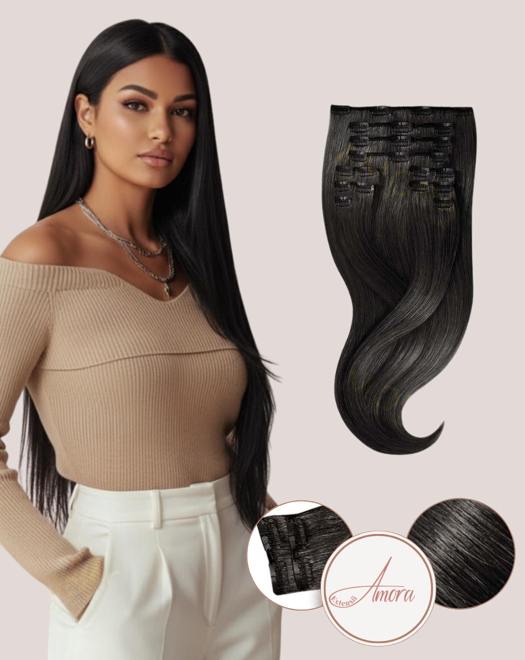 Extensii Clip On Lux Negru Natural 1b