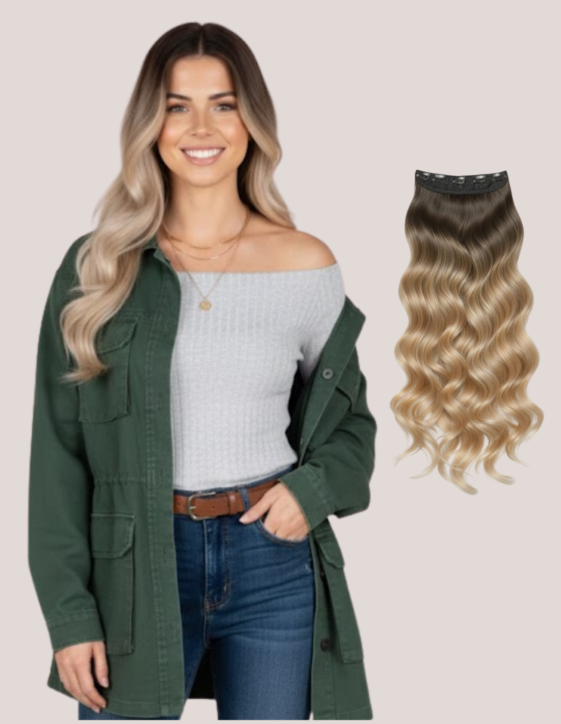 Tresă Ondulată Ombre Saten Inchis-Blond Bej