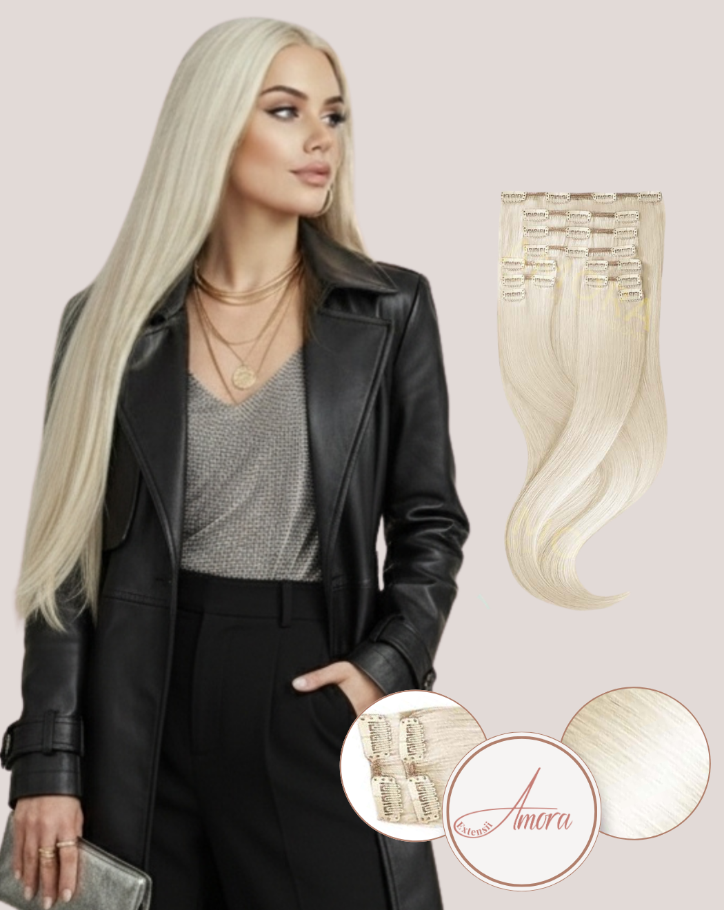 Extensii Clip On Amora Blond Cenușiu pla