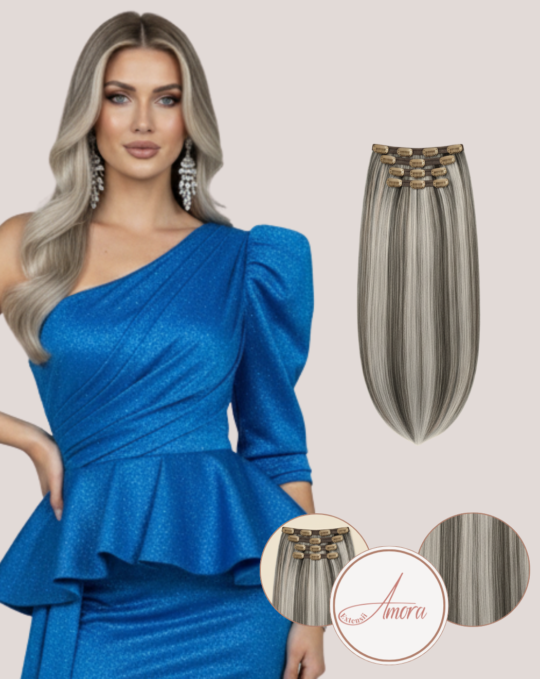 Extensii Clip On Păr Rusesc Volum Mediu Platinum Smoke 1b-white gray